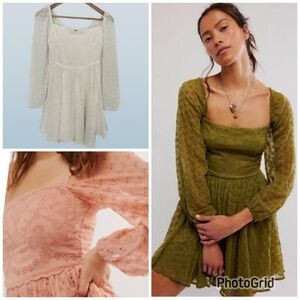 New! Free People Malina Eyelet Mini Dress in Salt Water (White) size Small